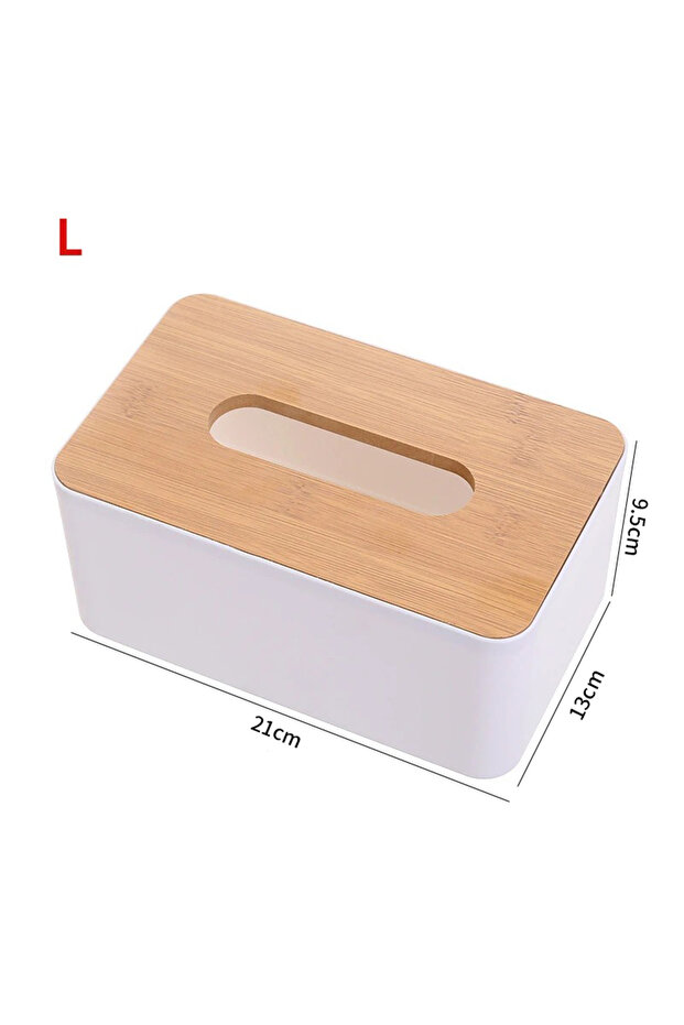 L Standard Size White Tissue Box with Natural Bamboo Top, Rectangular Napkin Dispenser for Home Hot.