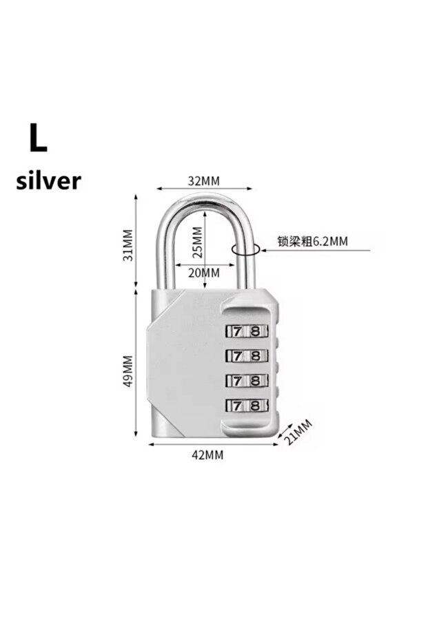 L-Silver 4 Digit Padlock Password Locks Zinc Alloy Weatherproof Lock Outdoor Mechanical Lock For Sch