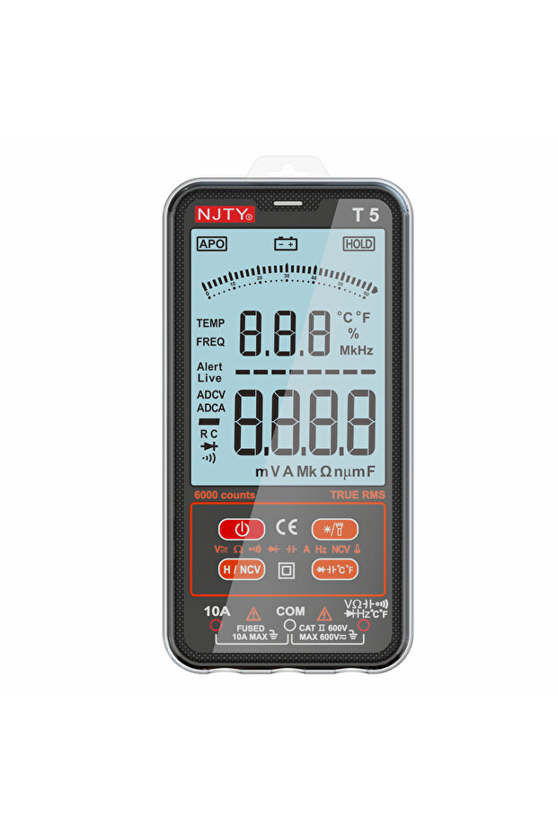 black NJTY T5 TRMS Smart Digital Multimeter 6000 Counts Auto Electrical Tools Capacitance Meter Volt