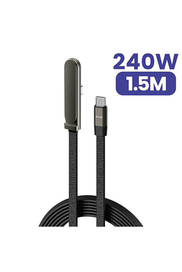 كابل بيانات USB-C إلى USB-C بطول 1.5 متر وقدرة 240 واط، 2 في 1، قابل للطي مع حامل، للشحن السريع، متوافق مع آيفون 17 و16 و15