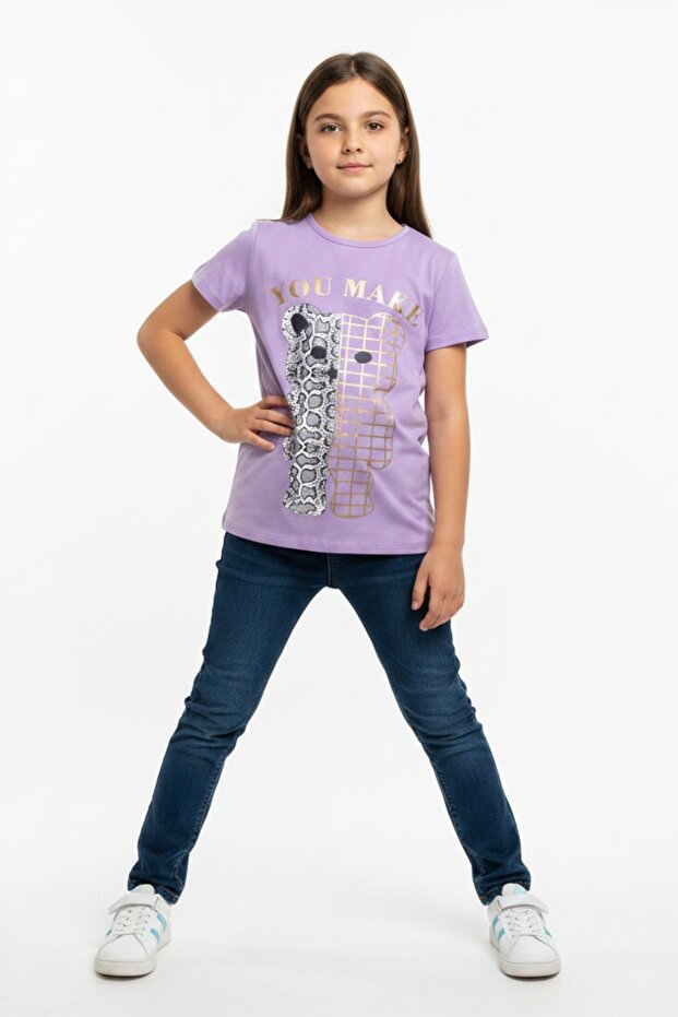 Girl's Crew Neck Short Sleeve Printed T-Shirt 11273