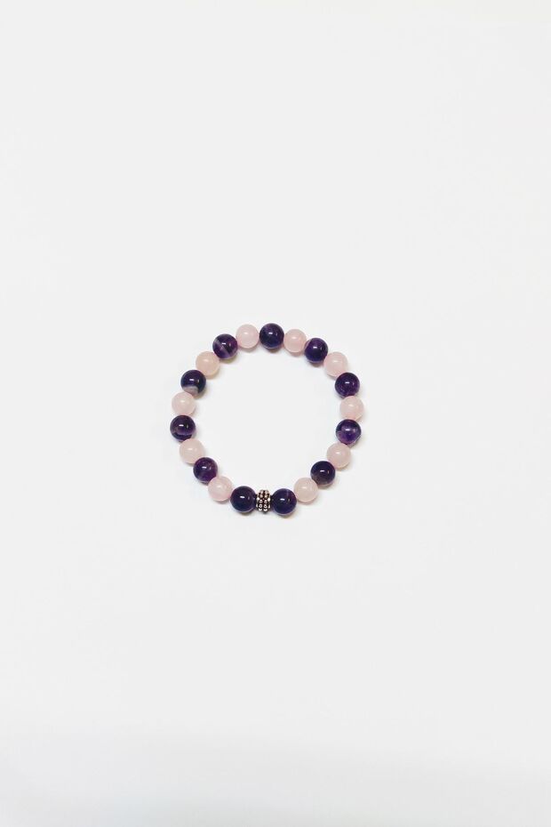 8 Mm Natural Amethyst Pink Quartz Stone Bracelet