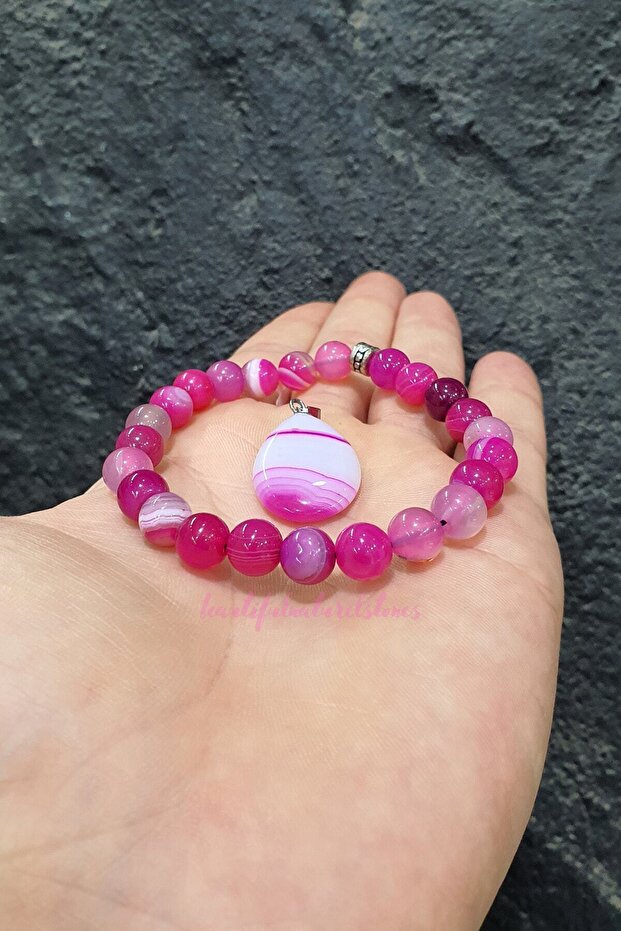 Agate Natural Stone Bracelet 8 mm (Blood Stone Gift) (Has an Effect Against Anxiety) Aa Quality