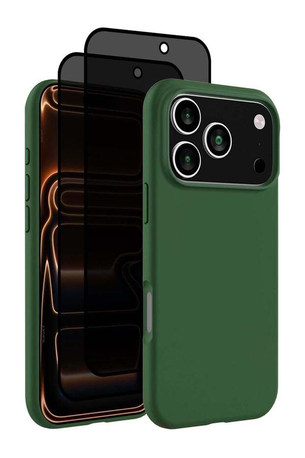 3 Packs Silicone Protective Phone Case for iPhone 17 Pro - Soft Anti-Scratch Microfiber Lining Ultra Slim Drop Protection Phone Cover with Two Privacy Screen Protectors - Green-5