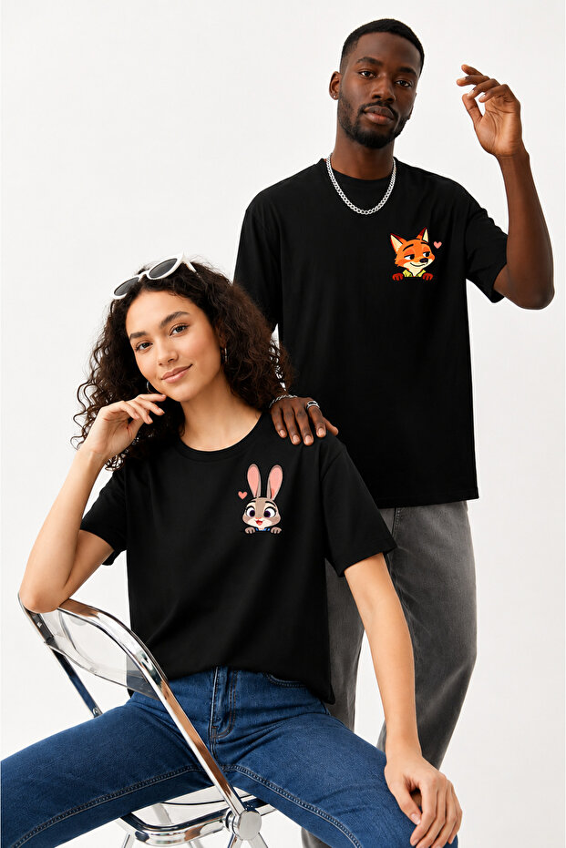 Couple Combination Men's - Women's Oversize T-Shirt 100% Cotton Printed Comfortable Fit Lover's T-Shirt Price for 2 Pieces