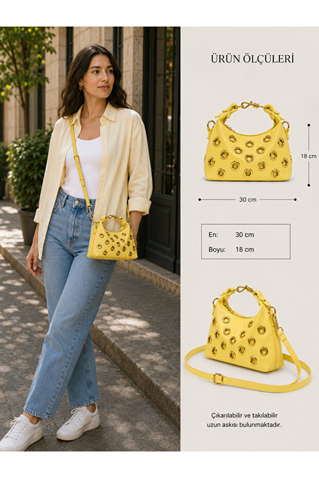 Women's Stylish Hand, Arm and Shoulder Bag with Gold Ring Detail