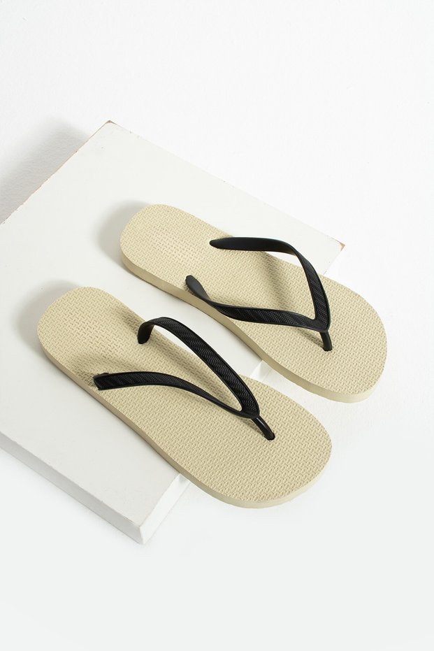 Women's Cream Black Comfortable Basic Flip-Flops for Daily Use, Beach and Pool Slippers