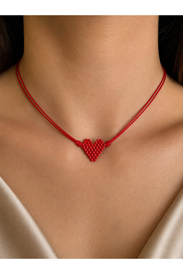 Red Miyuki Heart Love Necklace