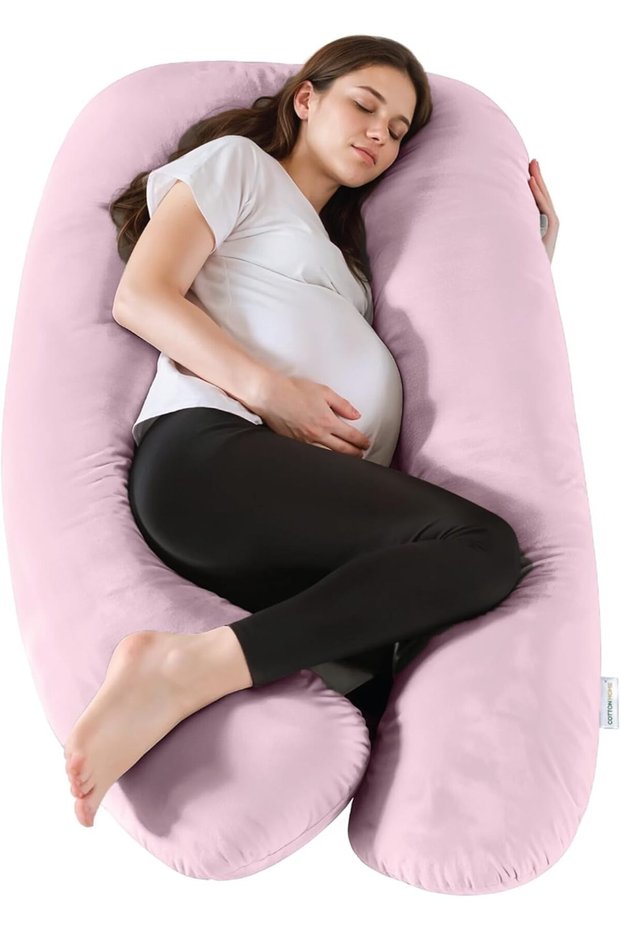 ® U Shaped Full Body Maternity Pillow with Removable Velvet Cover - Pink