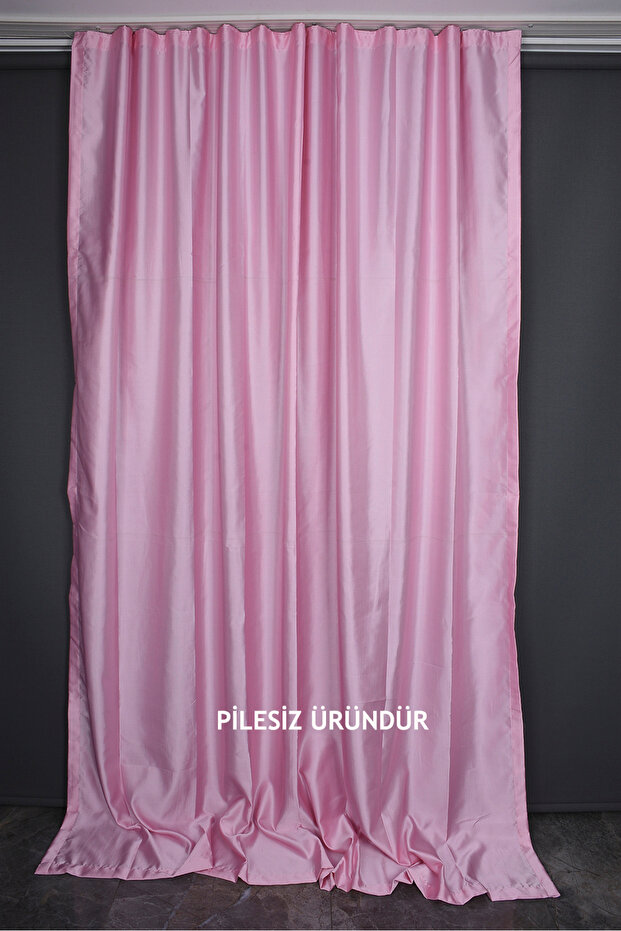 Saten Fonluk Pi̇lesi̇ze Pink Color Single Wing Background Curtain Width 200 cm Length 260 cm