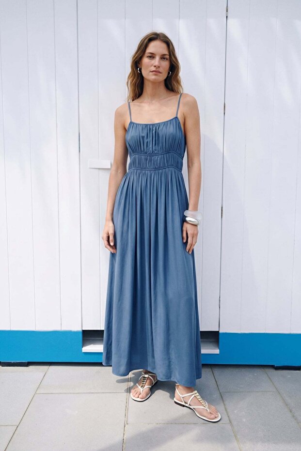 Rochie lungă cu bretele - Indigo - 2