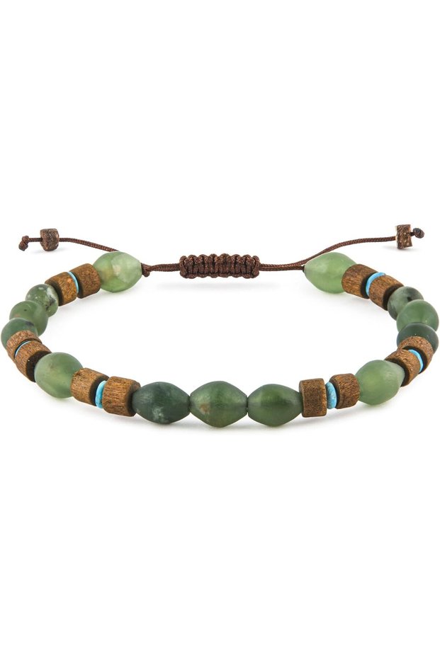 Shah Maqsood Men’s Bracelet, Afghan Turquoise & Jade Stone Beaded Bracelet, Handmade Adjustable Jewelry