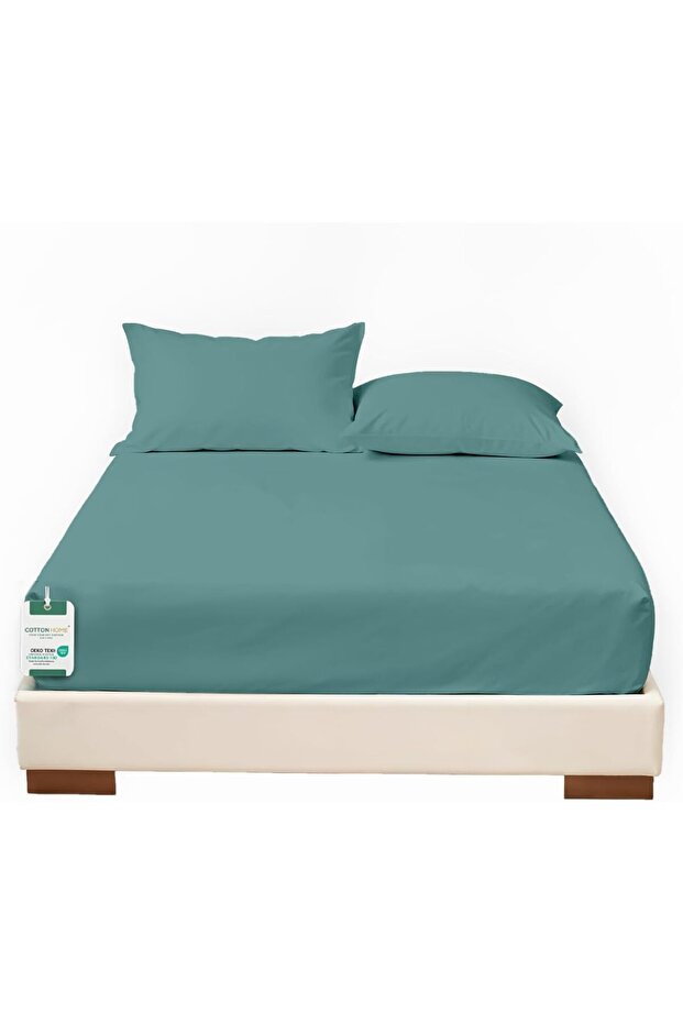 ® 3 Piece Fitted Sheet Set 180x200cm with 2 Pillow Cover King Size Bed Sheet (Teal)