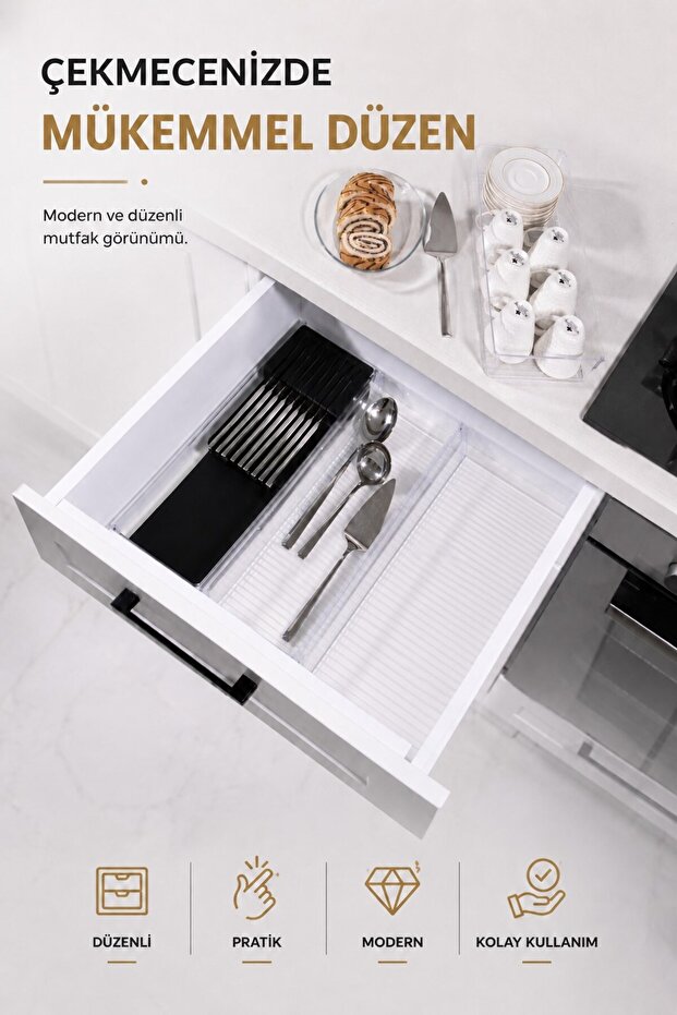 منظم أدوات المطبخ مع حامل سكاكين داخل الدرج، أسود S-11029