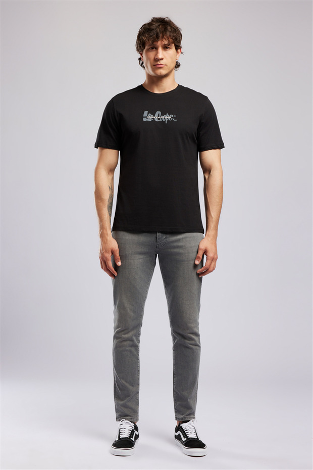 Orak Men's Regular Fit 100% Cotton Printed Crew Neck T-Shirt Black