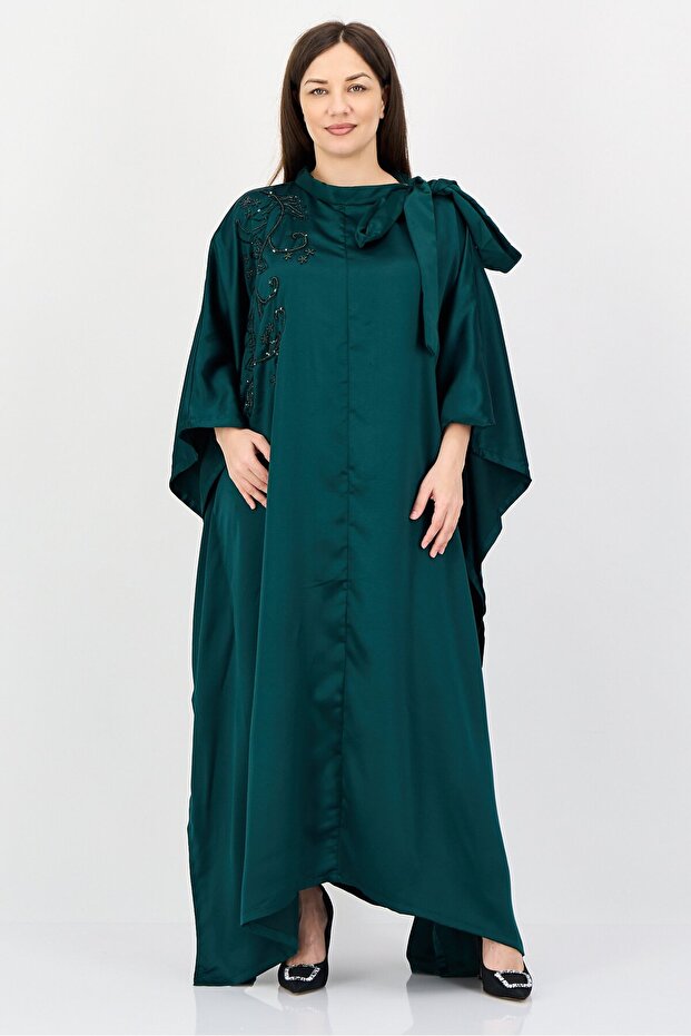 Women Embellished Kaftan Maxi Dress, Green