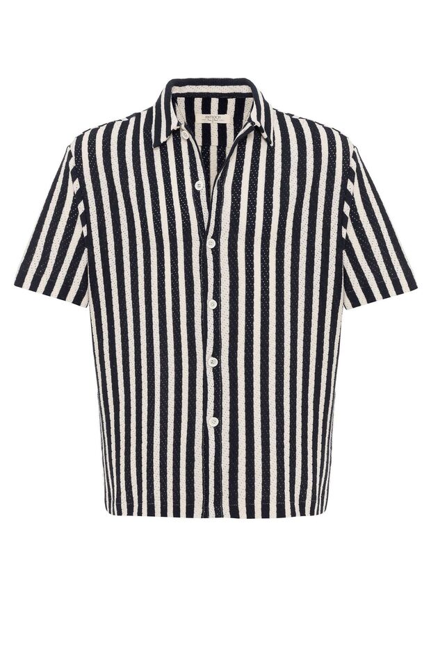 Oversize Openwork Striped Men's Shirt