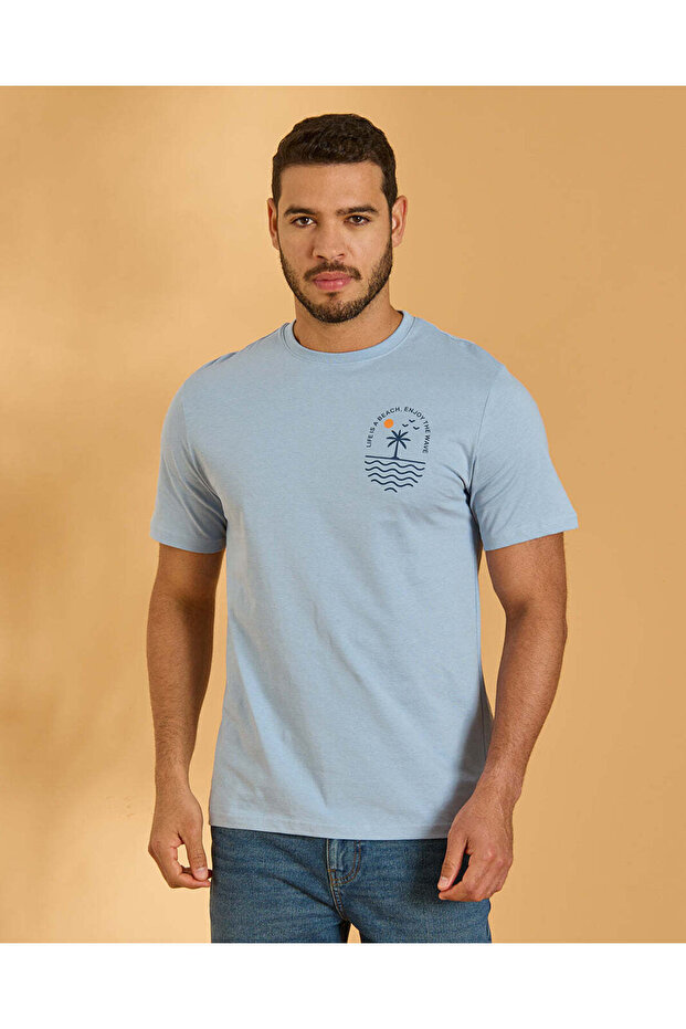 Men Blue Printed T-Shirt