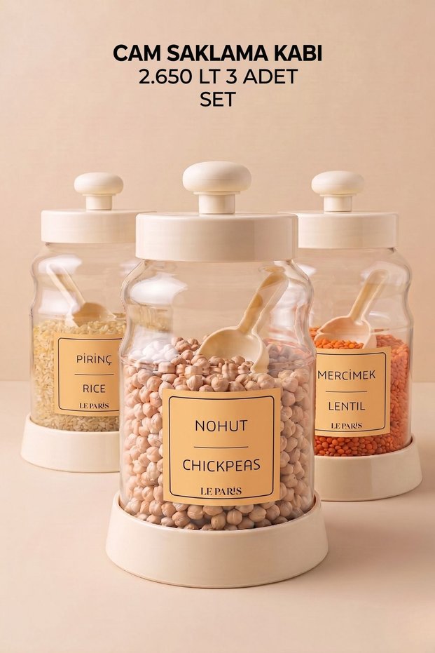 Set of 3 Glass Storage Containers |   Glass Bakliyat Storage Container |   Large Size Food Container 2650 ml |   Shovel