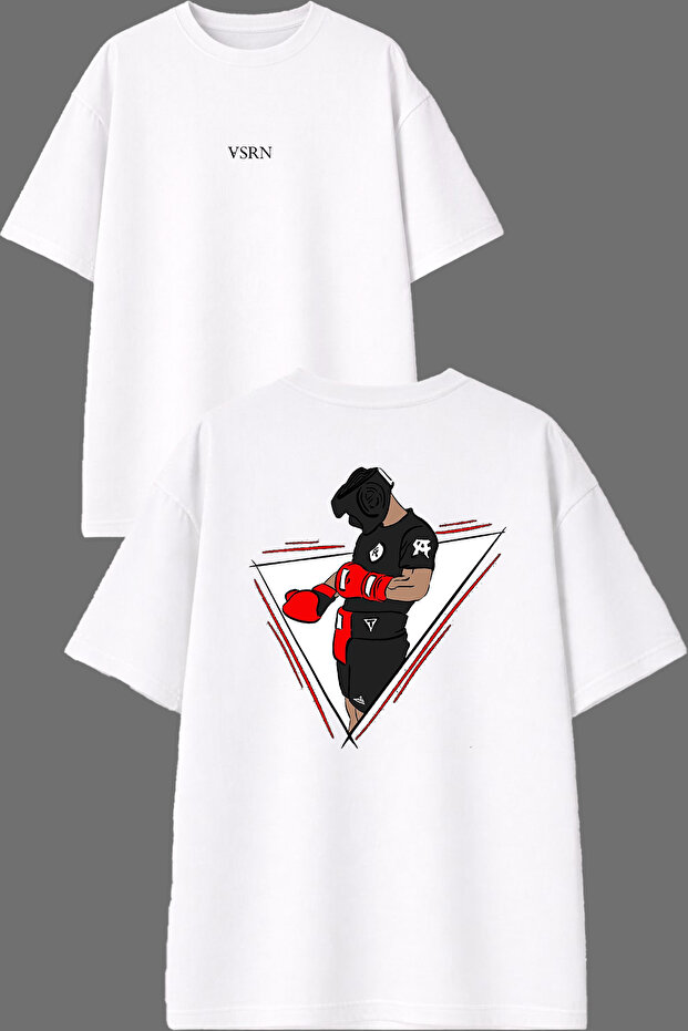 Boxer Design Front and Back Printed White Oversize T-Shirt