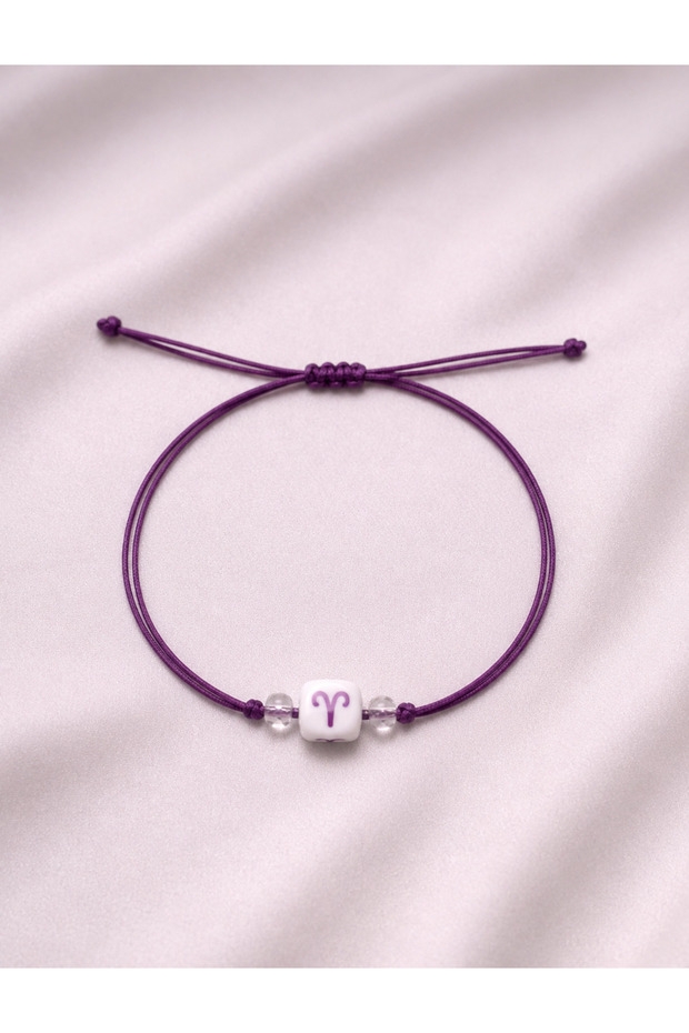 Aries Zodiac Sign Purple Rope Adjustable Handmade Bracelet