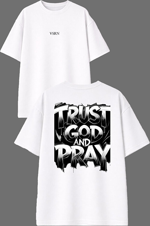 God and Trust Design Front and Back Printed White Oversize T-Shirt
