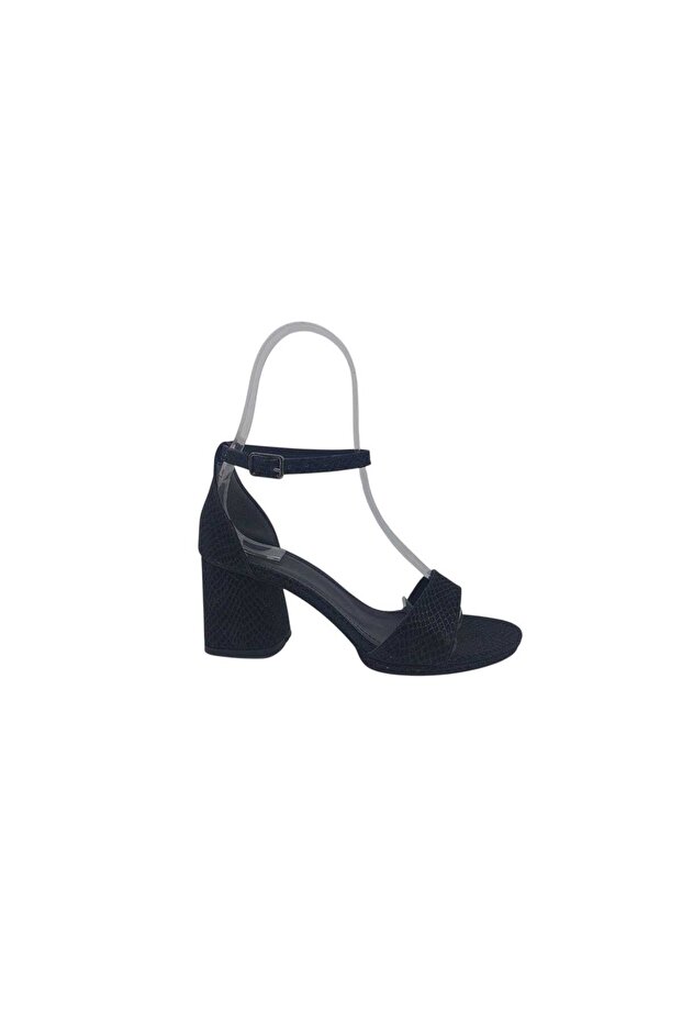 307 Women's Black Shimmering Ankle Strap Thick Heeled Shoes