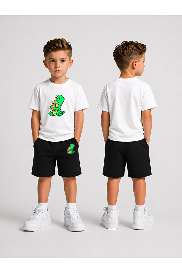 Boy's T-Shirt and Shorts Set Printed Summer Cotton Comfortable Fit Combination