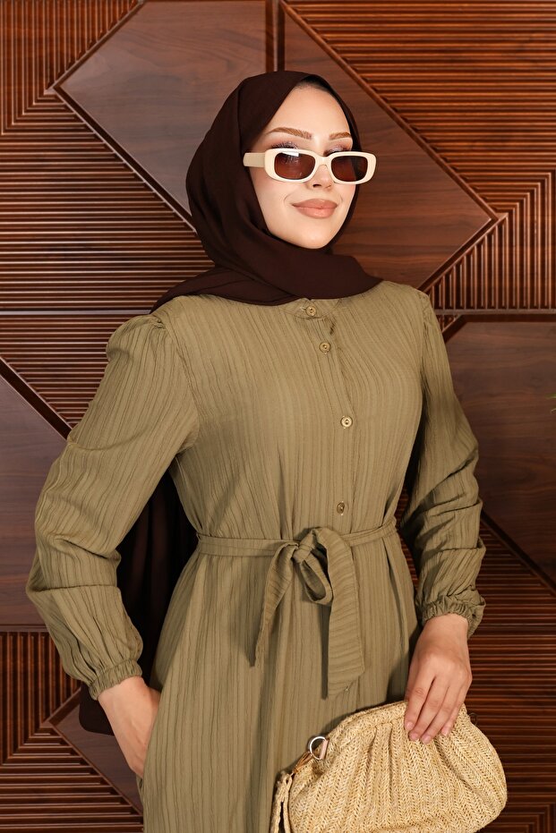 Lara Buttoned Belted Dress - 2