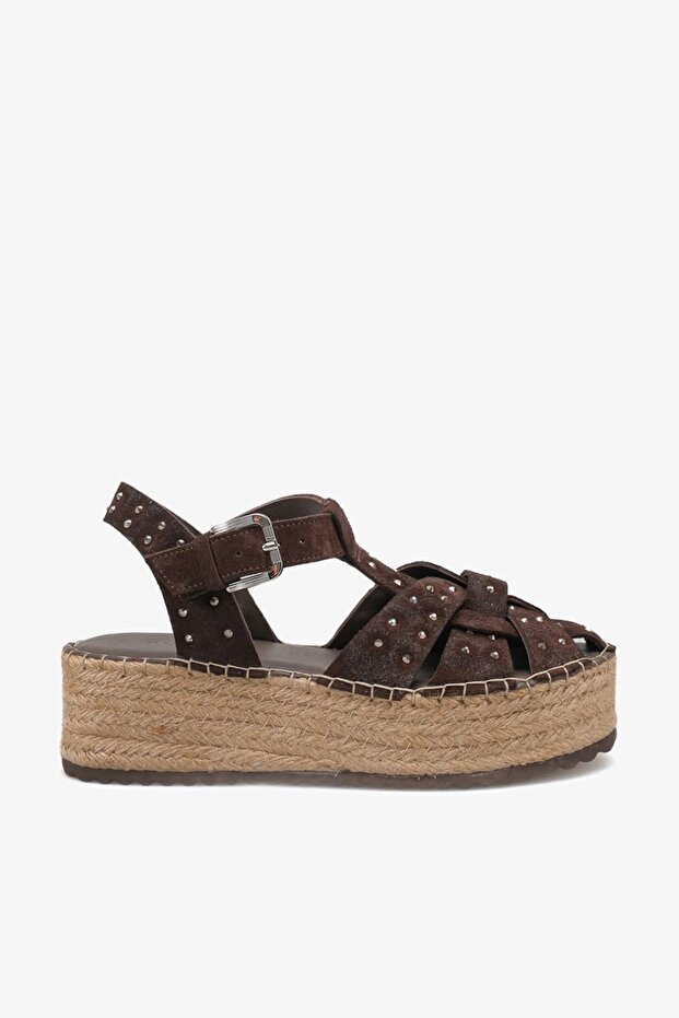 Menes Brown Suede Leather Women's Stone Espadrille Sandals