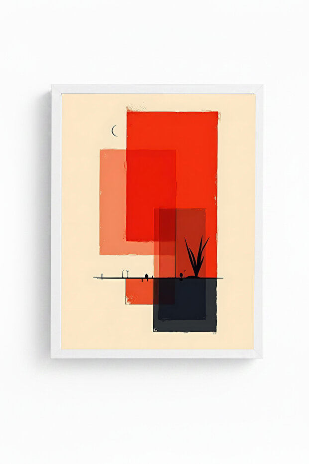White Wood Framed Abstract Geometric Pattern Painting - Vibrant Tones | Huhu1226