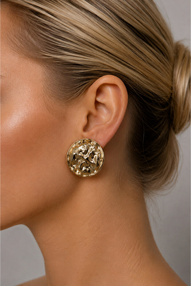 Amélie Women's Yellow Textured Round Steel Stud Earrings