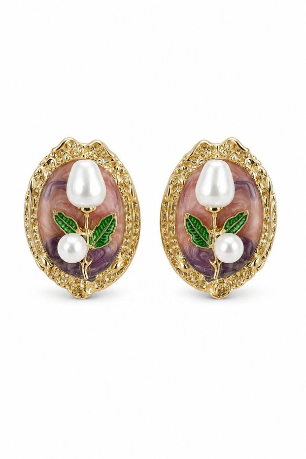 Vintage Eye | Vintage Gold Pearl and Leaf Detailed Women's Earrings