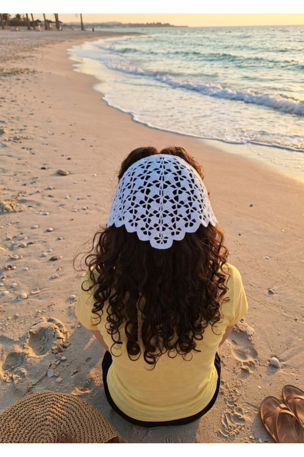 Cream Hand Knitted Hair Bandana
