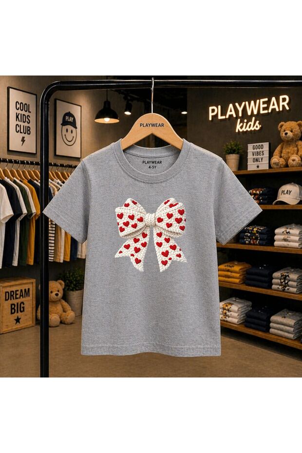 Braided Ribbon Heart Printed 100% Kids Unisex T-Shirt 5 6 -7 8-9 10 -11 12 Years Old