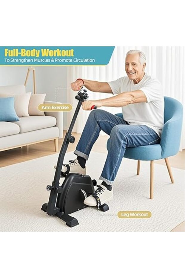 Height Adjustable Seated Pedal Exerciser for Seniors, Arm & Leg Rehab Bike with Digital Display