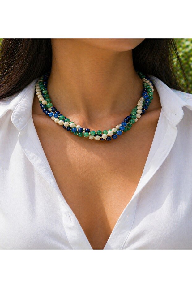 Detachable Three Rows Necklace - Agate Howlite
