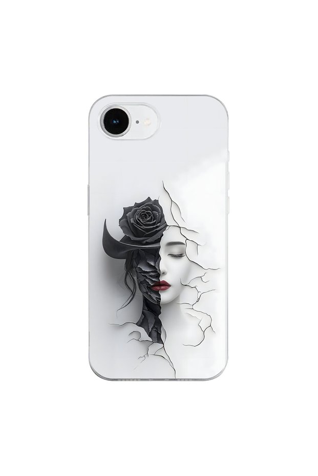 iPhone 16E Compatible Aesthetic Face 4 Design Transparent Case