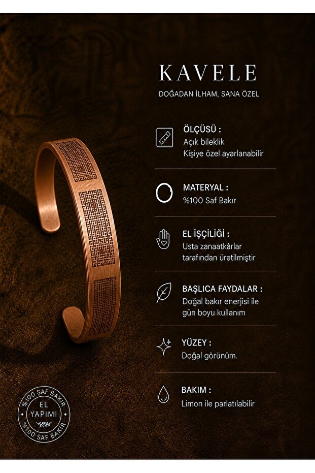 Pure Raw Motif Copper Bracelet-In Gift Box