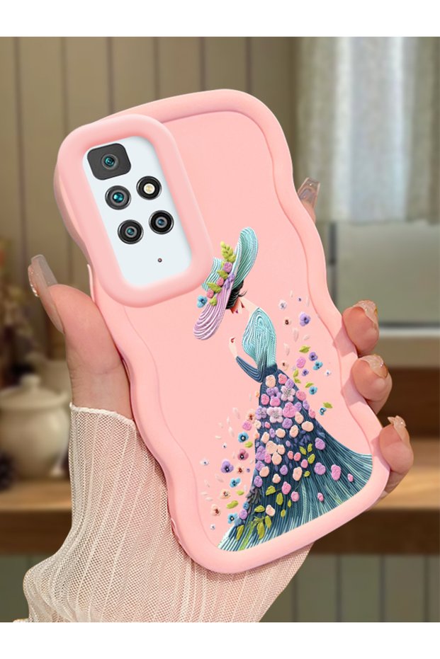 Redmi 10 2022 Compatible Case Camera Protector Pink Silicone Couple Phone Case Girl Pattern