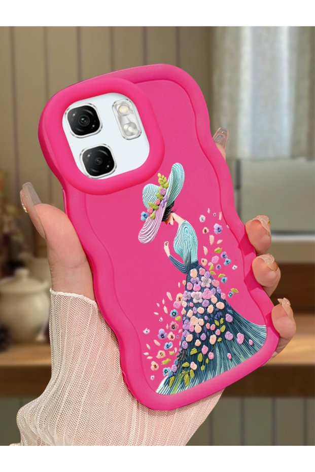 Infinix Hot 50I Compatible Case Camera Protector Red Silicone Couple Phone Case Girl Pattern