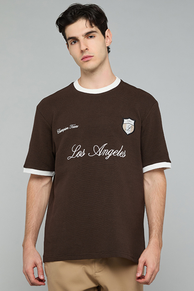 Typography Print T-Shirt with Crew Neck and Short Sleeves