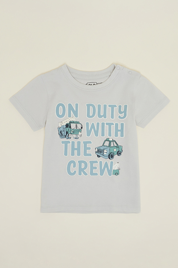 Typography Print T-Shirt with Crew Neck and Short Sleeves