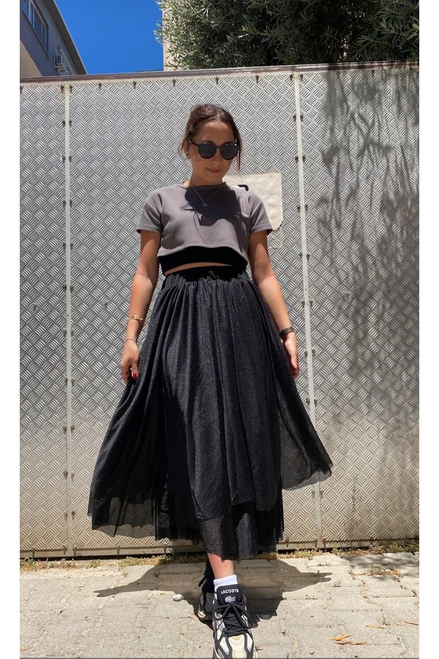 Women's Plus Size Glittery Two-Layer Tulle Skirt