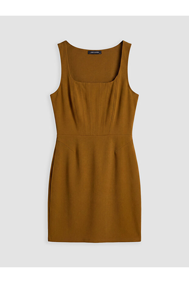 Esvab • Modern & Distinctive Square Collar Waist-Slit Mini Dress