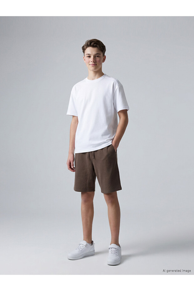 Brown Boys' Pique Shorts with Elastic Waist