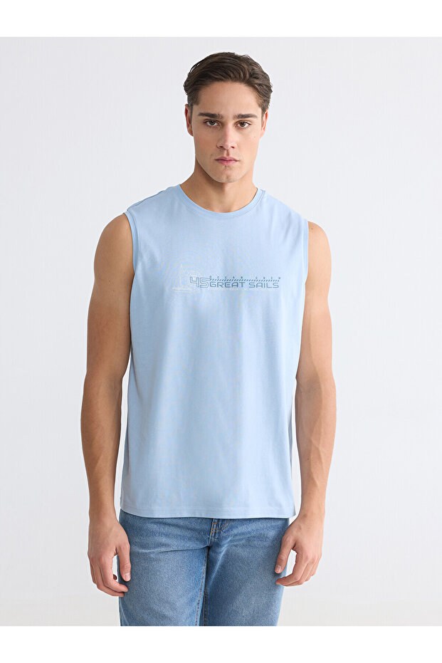 Nevavm Oval Collar Printed Combed Cotton Men's Sleeveless T-Shirt with a Difference