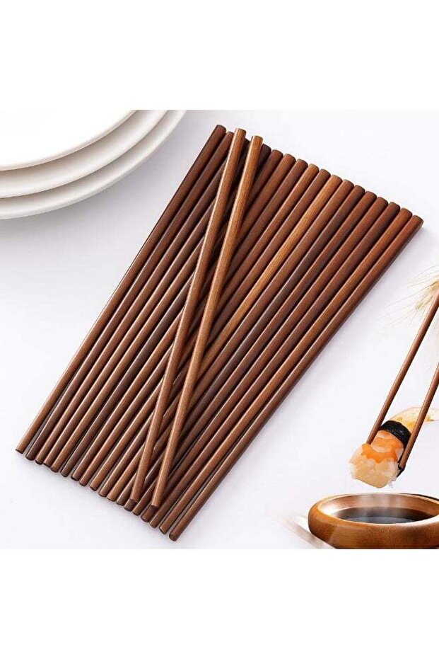 10 Pairs Long Solid Wooden Noodles Chopstick, 10-Inch-Long Wooden Kitchen Chopsticks