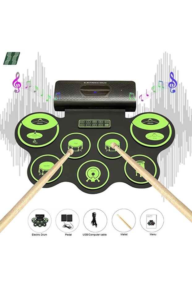 Electronic Drum Kit with 9 Silicone Pads, Portable Digital Drum Set for Beginners, Practice Instrument with Pedals and Sticks – Ideal for Kids and Adults, Compact and Easy to Use