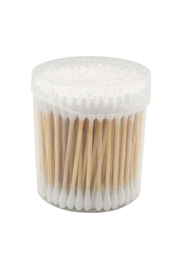 150Pcs Wooden Cotton Buds Bamboo Cotton Swabs Double-Ended, White, in Round Plastic Container